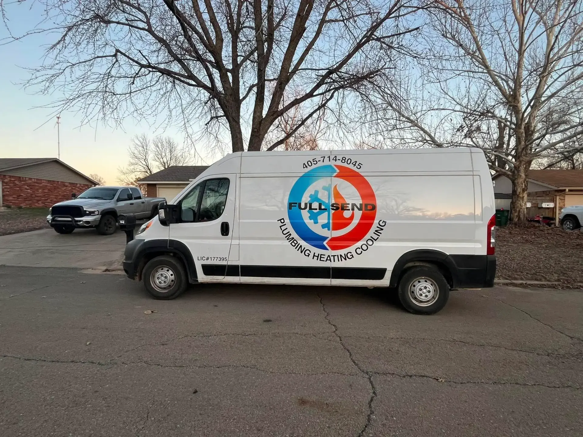 Full Send Plumbing Heating and Cooling service van in Perkins Oklahoma