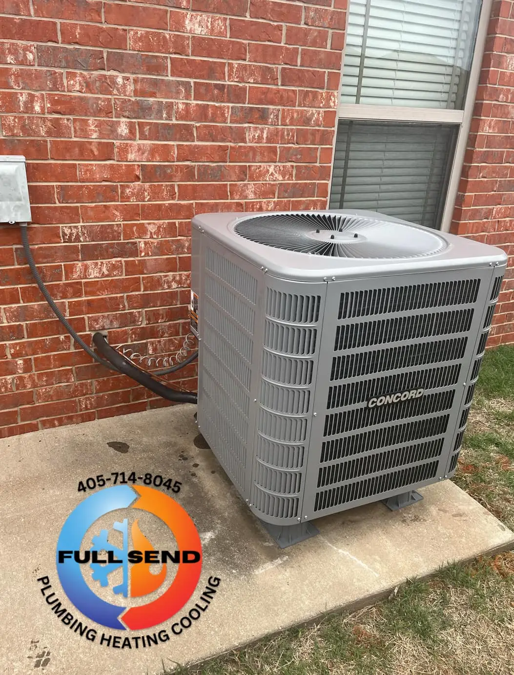 New Concord AC unit installed by Full Send in Perkins OK