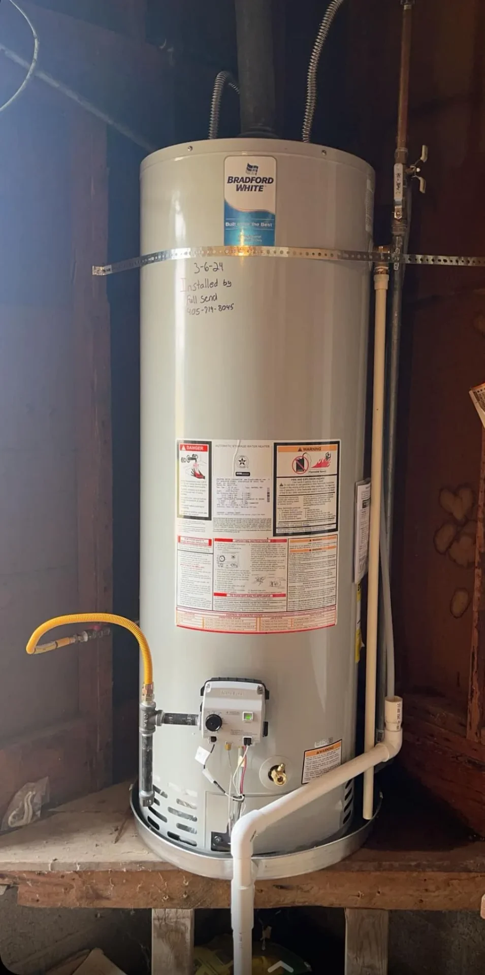Newly installed Bradford White water heater by Full Send